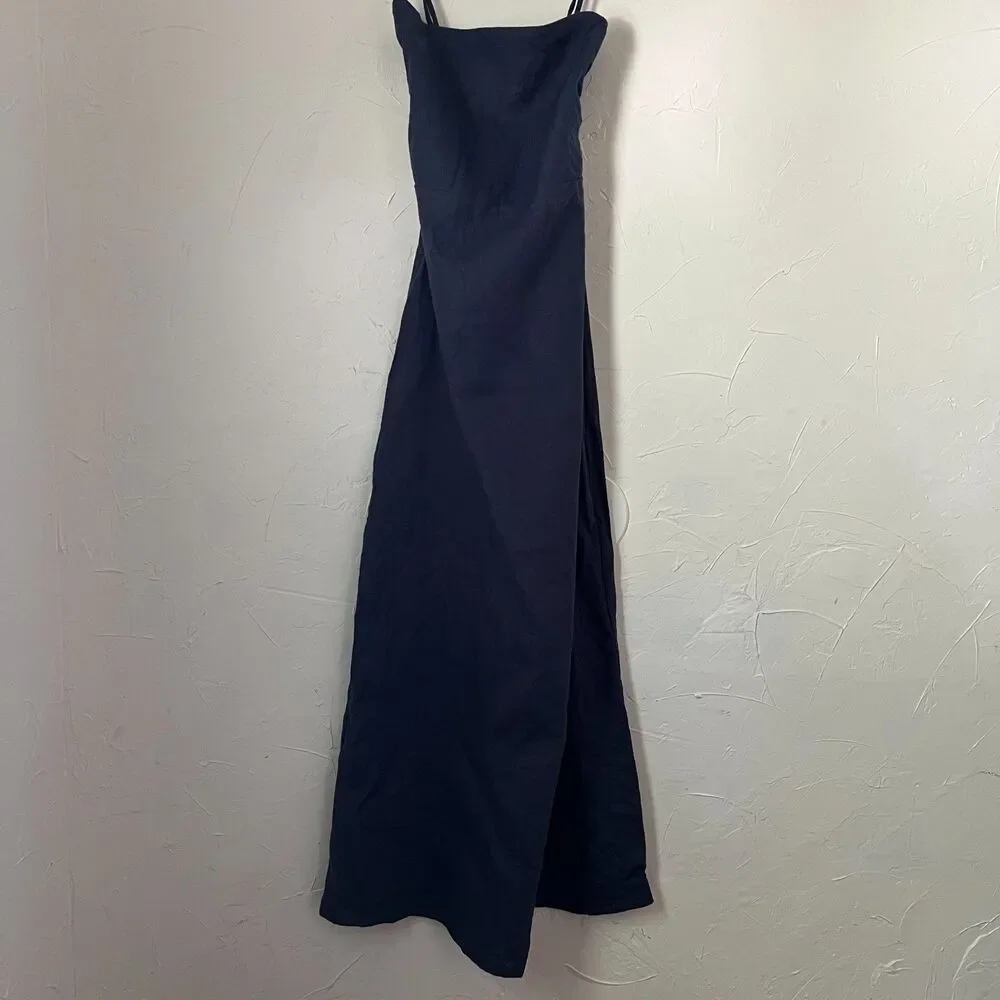 Faithfull The Brand Das Flores Navy Linen Strapless Maxi Dress‎ Euro Summer Sz S